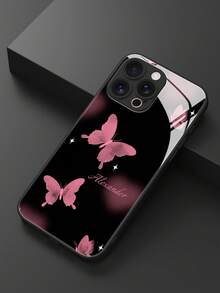 1pc Customized Name & Sweet Punk Black/Pink Pattern Liquid TPU Full-Wrap + Tempered Glass Shockproof Anti-Scratch Phone Case Compatible With Apple 17 Pro Max/16 Pro Max/15 Pro/14 Plus/13 Pro/12 Pro Max/11/Xs Max/8/7/6 Plus, Galaxy S26/S25 Ultra/S24 Ultra Series, / Phones,International Version, Not The Domestic Version - Black - View 5