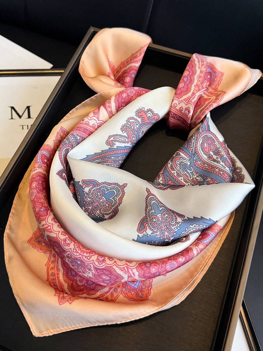 1条女士优雅复古风多功能印花缎面方巾，波西米亚风休闲女士颈巾、披肩，轻盈舒适的女士头巾，适合春夏日常穿着和外出。 - 腰果多色FG431-2 - 查看 1