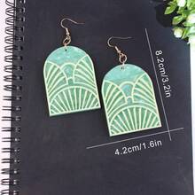 水波纹薄荷绿几何镂空拱形耳坠，女士款，亚克力双层组合3D效果独特耳环，春夏礼物 - 彩色 - 查看 3