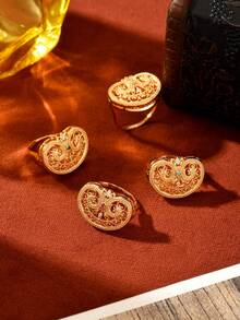 1枚铜镶嵌氧化锆镂空纹理可调节戒指，日常佩戴及节日礼物，女士之选 - 彩色 - 查看 3