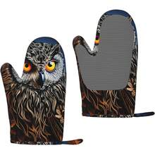 Guantes de horno con estampado de búho negro resistentes al calor, guantes de cocina de silicona antideslizantes para cocinar, hornear, guantes de barbacoa, 1 par - 1 - Ver 1
