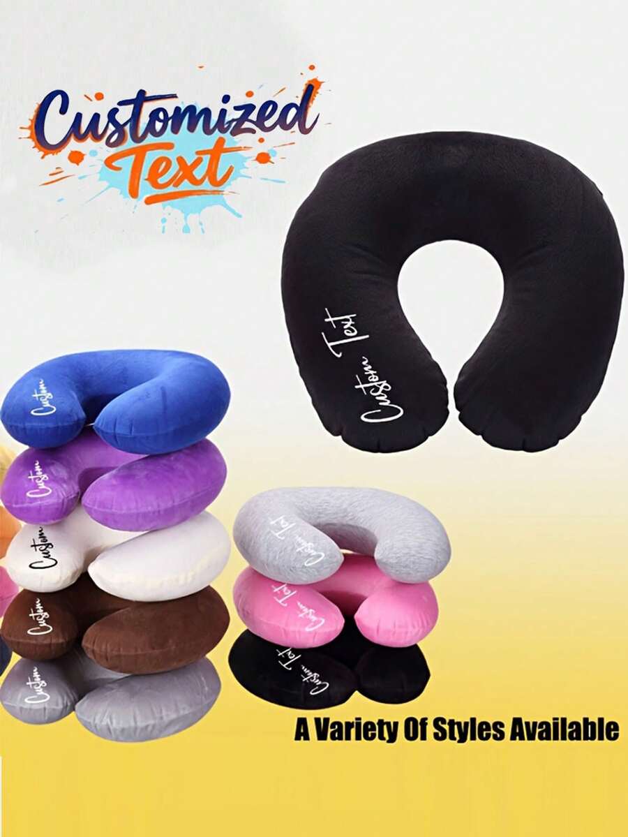 1 buah Bantal Berbentuk U yang Dapat Disesuaikan dengan Nama, Logo, atau Teks, Bantal Leher untuk Perjalanan di Pesawat, Mobil, Rumah, Kantor, Bantal Penopang Leher Portabel untuk Pelajar dan Dewasa - MultiWarna - View 1