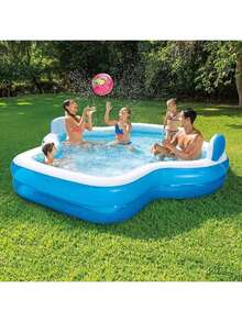 102.3 Inches/118.1 Inches 31 Gauge Thick Sturdy Large Bright Spacious Adult Size Family Inflatable Swimming Pool - And Robust Structure, Easy And Quick To Set Up, Perfect For Summer Parties, Festivals And Family Gatherings Entertainment And Relaxation Outdoor Activities - Bể bơi bơm hơi 120*110*18 cm có bốn góc - Xem 2