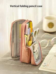 大容量立式化妆包、铅笔盒、多功能双层折叠铅笔盒、化妆品和化妆刷收纳袋、双开口设计多功能文具盒。 - 彩色 - 查看 6