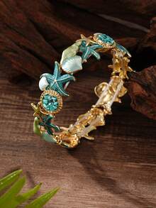 Cring Coco 1. Vòng tay nữ bằng hợp kim kẽm, kiểu dáng thanh lịch, cổ điển, phong cách Bohemian, hình sao biển màu xanh hồ, hình vỏ sò, thuộc dòng sản phẩm đại dương, vừa vặn hoàn hảo với cổ tay của bạn. Thích hợp cho mọi mùa và đeo hàng ngày, đa năng cho các buổi tiệc sang trọng, liên hoan, Ngày Valentine, Ngày của Mẹ, sinh nhật và các ngày lễ. - Kiểu sao biển - Xem 10