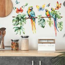 Parrot Branch Wall Sticker, Tropical Jungle Animal Pet Wall Decal For Bedroom, Living Room, Home Decor - Multicolor - View 2