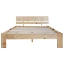 Wooden Double Bed With Headboard, Made From A Bed Frame With Slatted Base, Solid Wood, Solid Double Bed, Usable As A Pine Bed - Natural Color - View 7