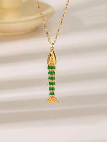 1条全新不锈钢项链，独特的鱼形彩色红色珐琅吊坠设计，波西米亚风格时尚项链，适合女性，适合节日、度假和日常佩戴。 - 金色 - 查看 10