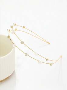 1pc Shiny Bohemian Zinc Alloy Pearl Headband, Women Minimalist Rhinestone Hair Hoop, Suitable For All Seasons - Multicolor - View 8