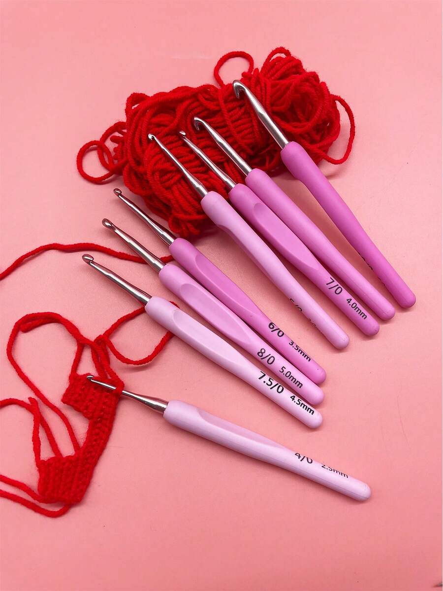 [8pcs/Set]Pink Gradient Soft Handle Aluminum Crochet Hook Set, Covers 2 ...