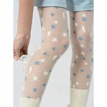 1 Pair Women's Cute Blue & White Star Print Tights, Y2K Dopamine Contrast Color Stockings, Lolita JK Style Leggings, Suitable For Parties, Lolita Gatherings, Street Snaps, Everyday Cute Outfits - 彩色 - 查看 8