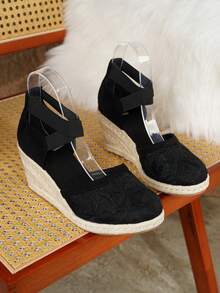 Women's Comfortable Slip-On Round Toe Platform Wedge Shoes, Spring/Summer - Black - View 7