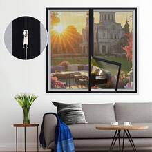 夏季拉链式网纱窗，防蚊防蝇防尘可拆卸隐形窗帘，客厅、厨房、卧室磁性窗帘，免打孔安装，轻松便捷 - 黑色包邊 - 查看 5