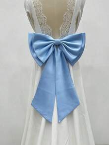 1pc White Satin Double-Layered Bowknot With 55cm Long Black Ribbon Waist Decoration Valentine's Day - Đỏ - Xem 7