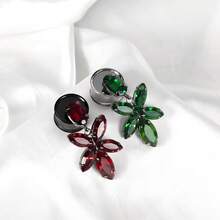 2个闪亮水晶吊坠316不锈钢耳塞 | 优雅耳扩 | 低过敏性身体饰品，适合婚礼和派对 - style-1 - 查看 6