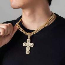 1pc Hip Hop Rhinestone Cross Cuban Chain Necklace, Men's Street Dance Outfit Accessory, Street Style, Music Festival Jewelry - Multicolor 5 - View 1