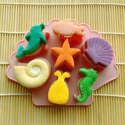 1pc 7-Cavity Silicone Candle Molds - Ocean World Candle Making Tools, Suitable For Decorations For Birthday, Partry, Jewelry Making, And Home Decor, Festive Craft Supplies Epoxy Resin Casting Molds