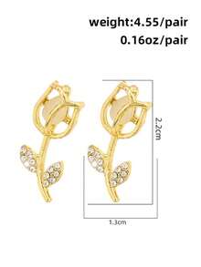 一对小众设计郁金香耳环，奢华时尚百搭优雅锌合金耳环 - 金色 - 查看 2