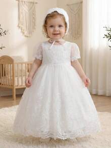 Infant/Baby Girl0-2 Years High-End Embroidered White Formal Dress, Wedding Flower Girl Puffy Tulle Long Gown - White - View 9