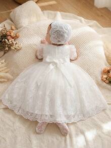 Infant/Baby Girl0-2 Years High-End Embroidered White Formal Dress, Wedding Flower Girl Puffy Tulle Long Gown - White - View 3
