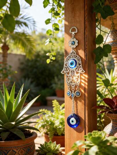 1pc Blue Evil Eye Decor, Creative Demon Eye Wall Hanging, Turkish Decoration, Evil Eye Wall Art, Metal & Glass Material, Turkish Greek Nazar Amulet, Good Luck & Protection Charm, Handmade, Home, Office, Door, Home Decor, Room Decor, Wall Decor, Gift, Birthday, Graduation