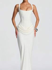 Women's New Spring Slim-Fit Fishbone Strap Long Dress Solid Color Bodycon Dress - 白色 - 查看 1
