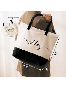 Mother's Day Gift. A Gift For Mom. Single Bag Set (Large Bag Only) Can Be Customized With Name And Handbag, Large Capacity Zippered Commuter Handbag With Side Pockets, Birthday Gift. Customized Name Bridal Handbag. - Multicolor - View 3