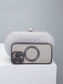 Elegant Fashion Rhinestone Embellished Oval Clutch Bag - Silver - View 5