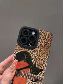 1pc Creative Minimalist Leopard Print Black Cat Guitar Pattern Phone Case, Suitable Compatible With Samsung/ 11, 12 Pro Max, 14 Pro Max, 15, 16/16 Pro, 17/17 Pro And Other Models - Multicolor - View 6