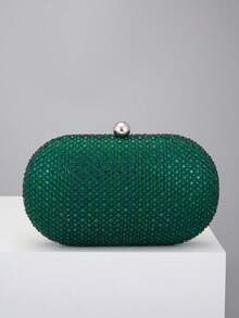 Elegant Fashion Rhinestone Embellished Oval Clutch Bag - Green - View 8