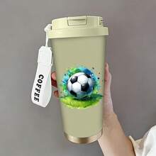 1pc/5pcs 500ml/20oz Blue Flame Football Shaped Insulated Tumbler With Strap - Football Fan Travel Mug, Athlete & Sports Gift - White - View 8