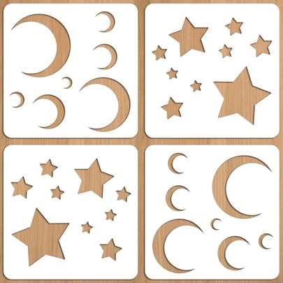 4 件套可重复使用的星形模板，4 英寸星月图案，适用于工艺品制作，塑料背景星形模板，可用于墙绘、DIY 卡片制作、剪贴簿、布艺、家居装饰和艺术项目