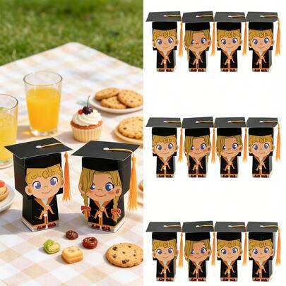 10Pcs Class Of 2026 Graduation Favor Boxes, Graduation Gift Boxes, DIY Graduation Cap Treat Boxes, 2026 Graduation Party Favor Boxes, Class Of 2026 Graduation Boxes, Grad Cap DIY Treat Boxes For Grad Party Supplies, Grad Cap Candy Boxes For Graduation Party, Grad Favor Boxes For Picnic & Party Decor