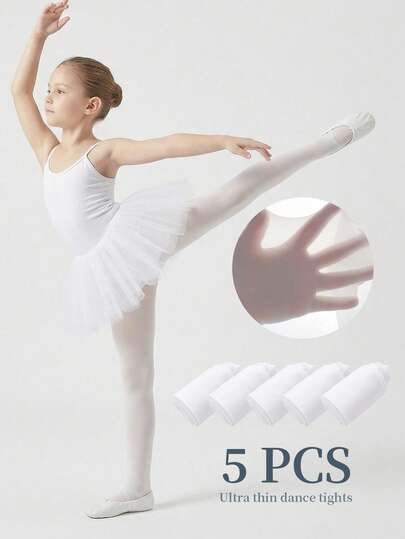 5 PCS Girls' Kids'Stretchy White Dance Leggings Elastic Design For 5-13 Years Old - Ideal For Dance & Daily Wear
