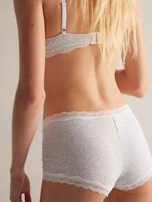 Women Micro Shorts Lace Trim Y2k Low Rise Full Coverage Boxer Lace Briefs Underwear Lounge Shorts Cute Boyshorts Panties Pjs Bottoms Short Pants - 淺灰色 - 查看 5