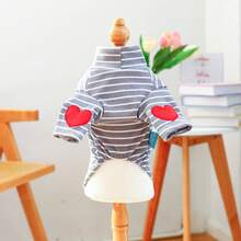 PETCIRCLE 1件宠物衣服，可爱两脚套装，幼犬/幼猫服装 - 灰白条纹 - 灰色 - 查看 13