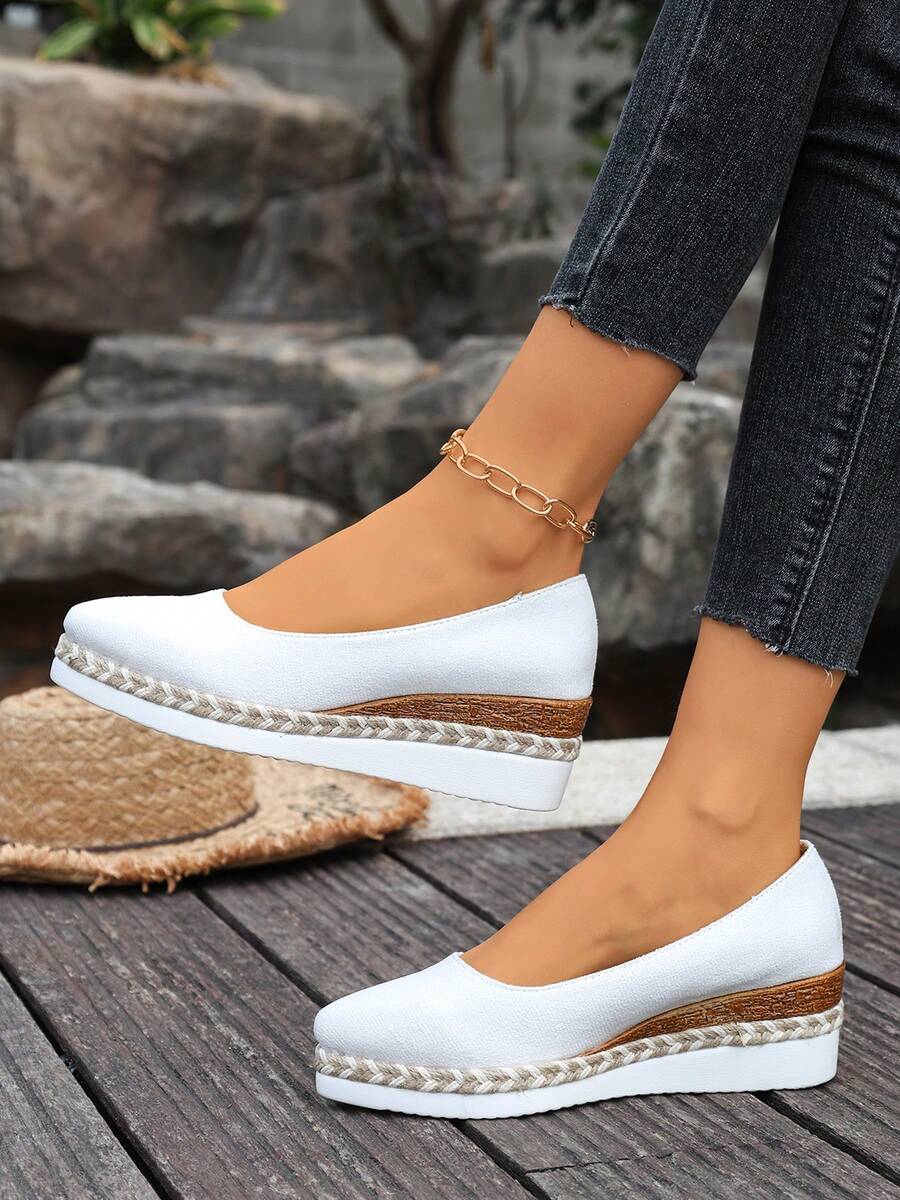 [Lightweight & Breathable, Platform Increases Height] Women's Low Vamp Woven Fisherman Shoes, Retro Suede Commuting Casual Shoes, Non-Slip Thick-Soled Granny Shoes