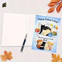 Thiệp chúc mừng ấm áp "Chúng con yêu bố rất nhiều", hình minh họa trẻ em và mèo. - 13*18 - Xem 6