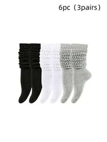 1/3/6双装女士宽松针织袜，女士堆堆袜，女士堆堆袜，女士堆堆袜，女士短袜，黑色、白色和灰色，压缩袜，舒适 - 彩色 - 查看 8