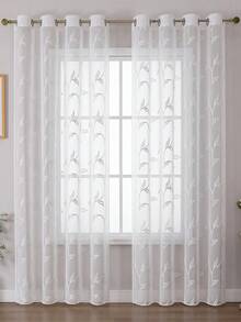 2pcs Sheer Curtains, Decorative Embroidered Faux Linen Curtains, Suitable For Home Kitchen, Living Room And Bedroom - White - View 17