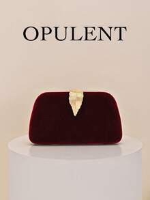 1 chiếc ví cầm tay nữ cổ điển màu đỏ tía sang trọng, chất liệu nhung, trang trí lá kim loại, thích hợp cho các buổi tối trang trọng, đám cưới, các dịp đặc biệt và năm mới. - Màu Đỏ Sâu - Xem 1