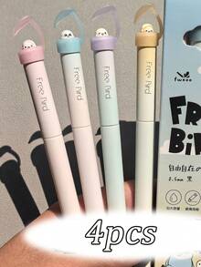 一盒4支装创意猫咪造型0.5mm速干中性笔，速干黑色墨水，轻巧塑料笔身，办公用品黑色中性笔，可爱猫咪珠光闪粉按压式中性笔，书写流畅，适用于办公、日记、猫咪爱好者礼物、新奇文具、创意设计、耐用材质，办公人员专属 - 彩色 - 查看 16