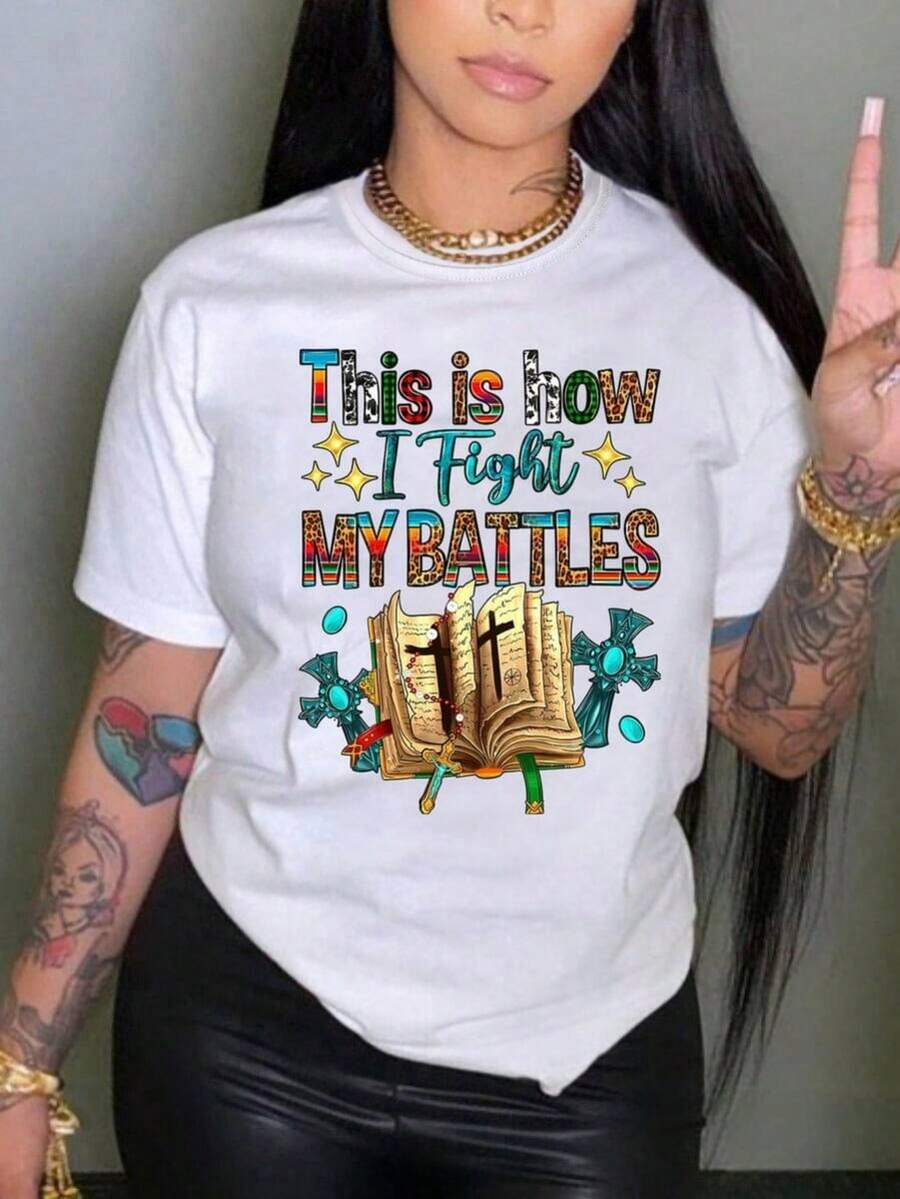 Slogan Graphic Tee Comfortable Cotton T-Shirt - trắng - Xem 1