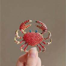 A 2026 New Hot-Selling Pin, European And American Rhinestone Crab Brooch, Women's High-End Sense, Light Luxury And Exaggerated Brooch, Clothes Accessories, Alloy Animal Pins - 紅色 - 查看 7