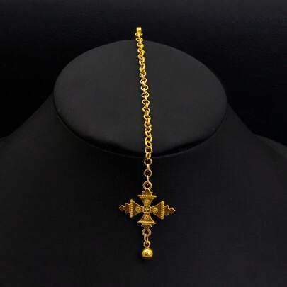 1pc Women's Golden Color Jewelry, Classic Cross Necklace, Simple Everyday Jewelry Gift For Her, Headpiece, Hair Vine Chain