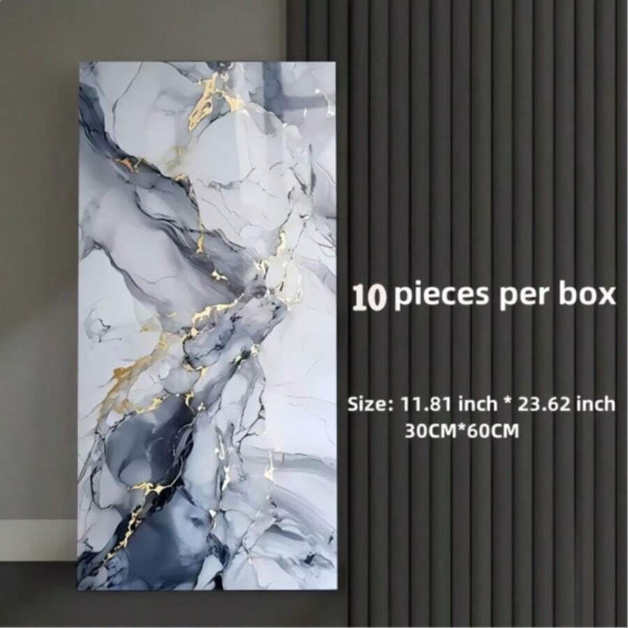 Deluxe 3D Marble Effect Vinyl Wall Tiles - 10/30pcs Set, Self-Adhesive, Waterproof, Easy To Clean, Multi-Functional For Kitchen, Bathroom, Living Room, Bedroom - Polyester, No Electricity Needed