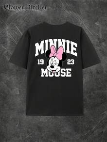 Disney Womens Casual Cotton Short Sleeve Round Neck Regular Fit Minnie Mouse Graphic T-Shirt - 黑色 - 查看 3