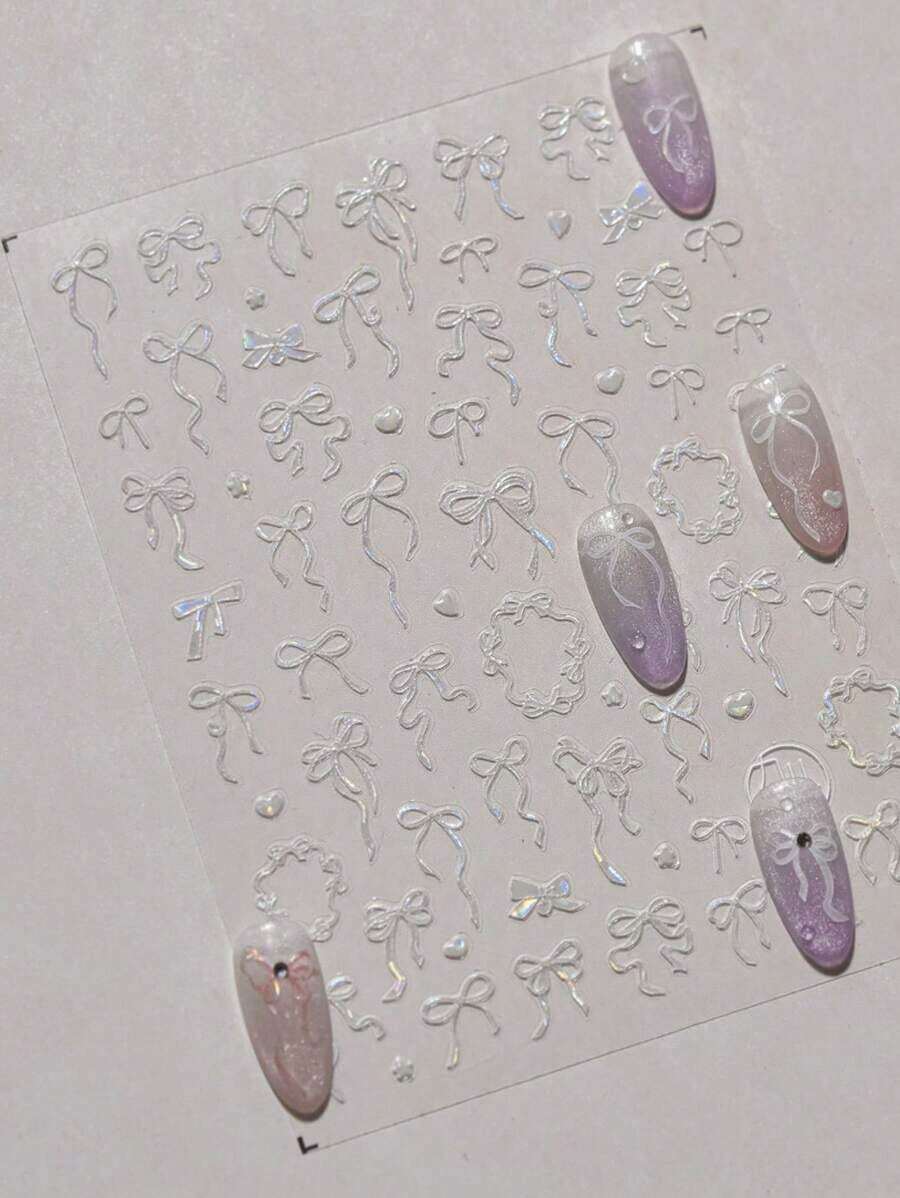 1pc 5D Crystal Diamond Nail Sticker, Pink Swan Flower Frame Butterfly Pattern, Self-Adhesive Nail Art Sticker, Cute DIY Decorative Accessory Nails Nail Stickers - Multicolor-4 - View 1