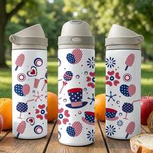 24oz Stainless Steel Tumbler With Dual-Drink Openings/Thermal Cup, Sports Water Bottle, Patriotic Top Hat And Star Pattern Party Decoration Items For Adult Celebrations On Independence Day And Memorial Day Fourth Of July Festive Events. - 1PC - 查看 10