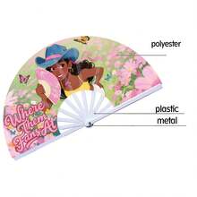 大型折叠扇，欧美流行风格，热门图案印花摄影道具扇，适合日常聚会、化装舞会、篝火晚会等场合。 - 彩色 - 查看 2